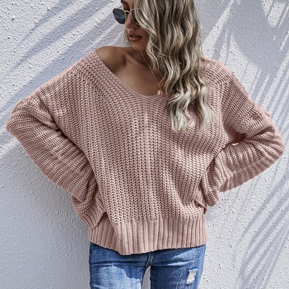 MAUVE   vneck chunky knit loose fit sweater - Picture 13 of 13